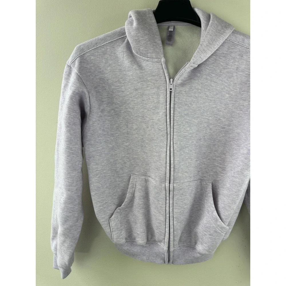 SKIMS Limited Edition Cotton Fleece Cropped Full Zip Up Hoodie Purple Heather M - Picture 6 of 16
